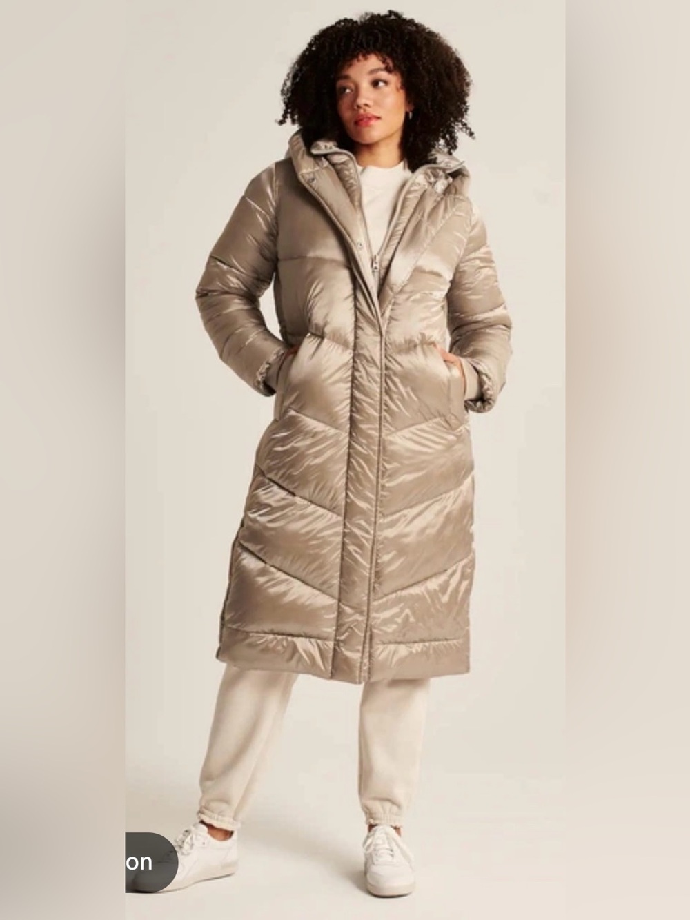 Abercrombie and Fitch Small Long Taupe Quilted Puffer Coat with Hood